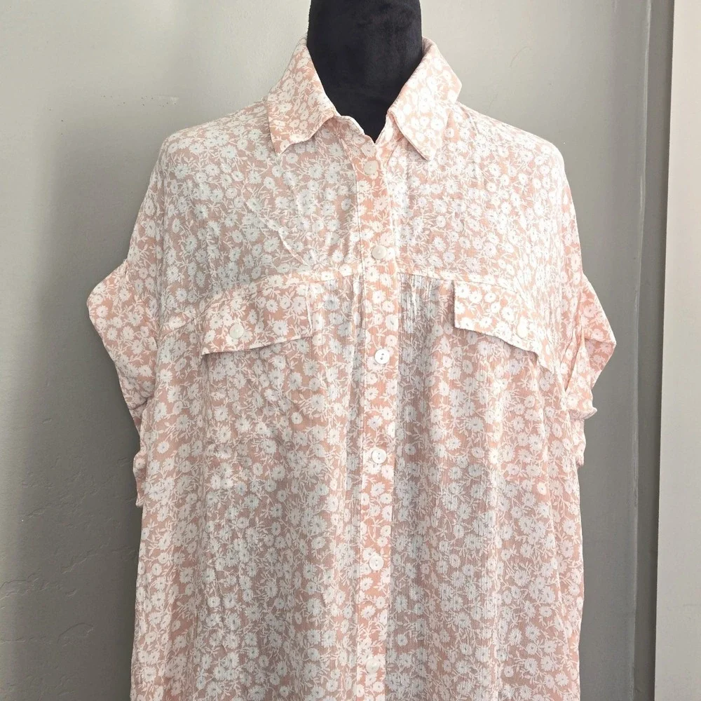 Lost + Wander The Seascape Cover Up Dress M/L Floral Summer Dress Peach‎ White